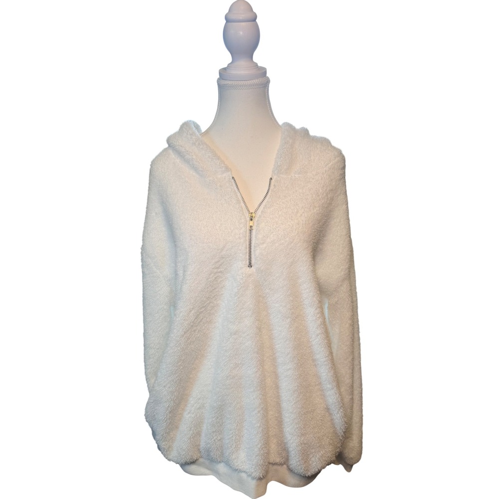 White Sherpa Quarter Zip Hoodie Pullover Pocket Fleece Plus Size 2XL